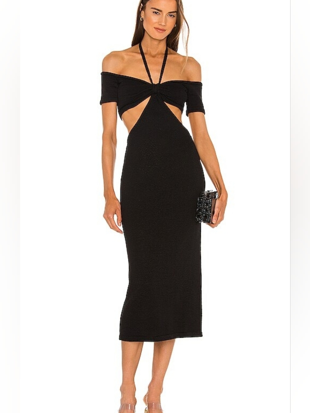 Cult Gaia Alicia Knit Black Cutout Halter Midi Dress In Black Size Small